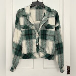 Green plaid button down cropped shirt/jacket